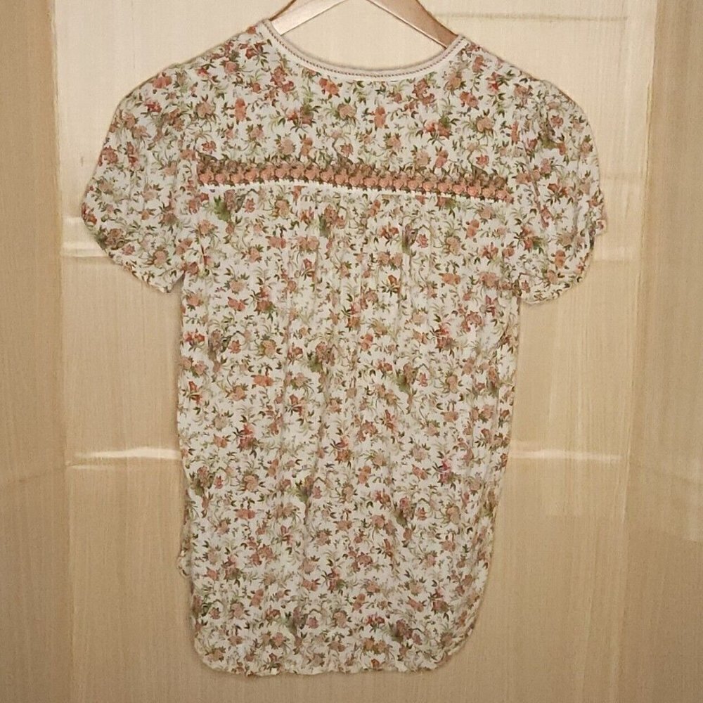 Max Studio White Pink Floral Silky High Low Top Medium - Picture 2 of 6